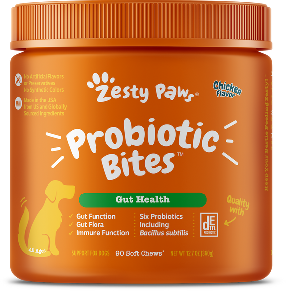 Zesty Paws Probiotics Dog Supplements & Vitamins 90 Soft Chews (360g)