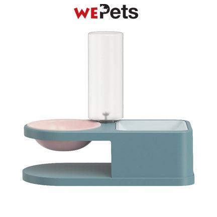 Elevated pet food bowl with water dispenser -Blue